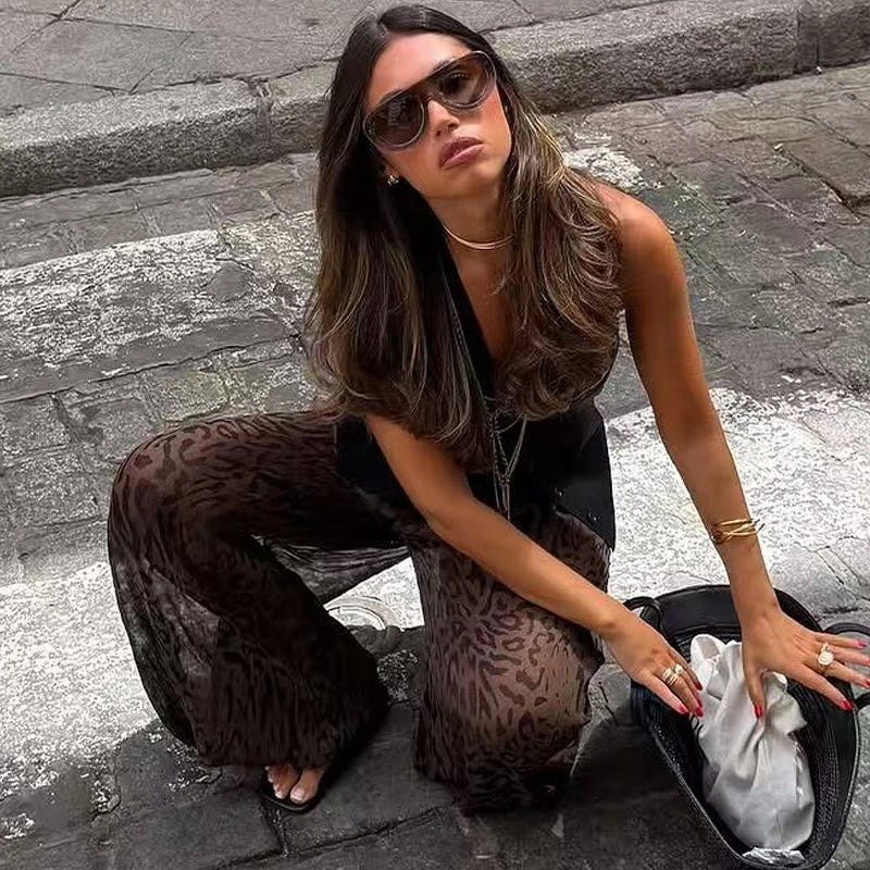 Women’s Animal Print Wide Pants – Vintage Baggy Lantern Trousers