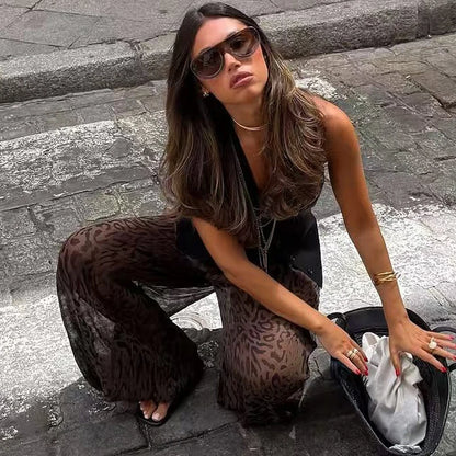 Women’s Animal Print Wide Pants – Vintage Baggy Lantern Trousers