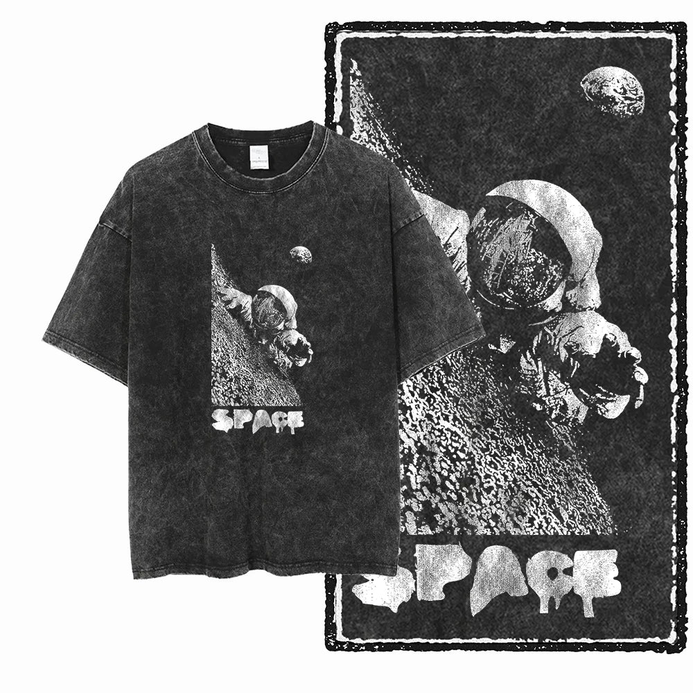 Astronaut Acid Wash Tee – Space Graphic Oversized Streetwear