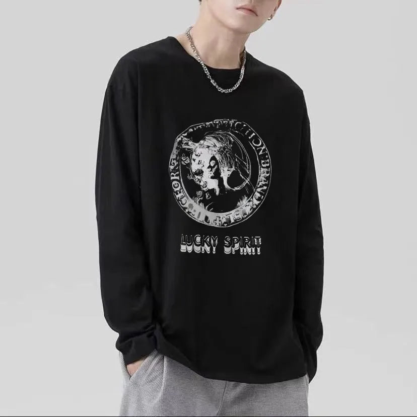 Men’s Oversized Dark Tee – Cross of Thorns Long Sleeve Y2K Streetwear