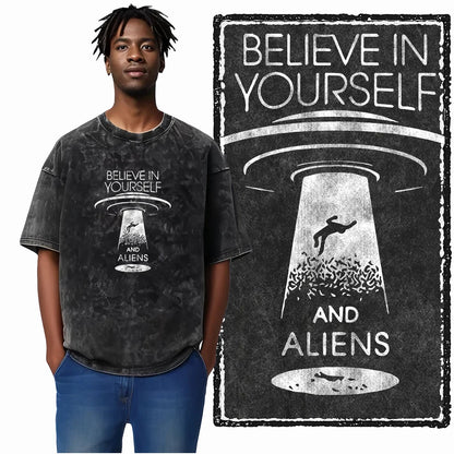 Astronaut Acid Wash Tee – Space Graphic Oversized Streetwear