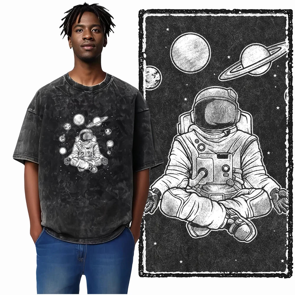 Astronaut Acid Wash Tee – Space Graphic Oversized Streetwear