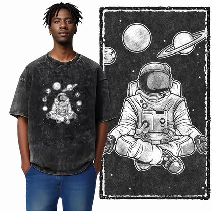 Astronaut Acid Wash Tee – Space Graphic Oversized Streetwear