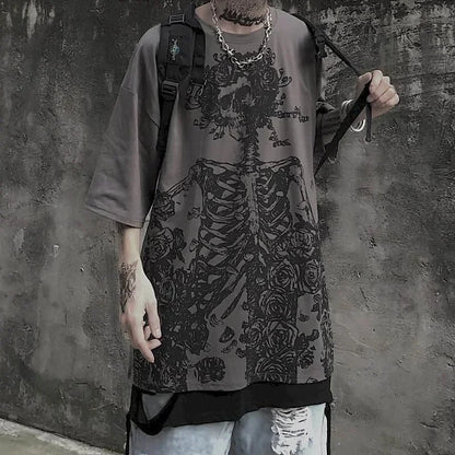 Men’s Gothic Skull Tee – Oversized Y2K Streetwear Short Sleeve