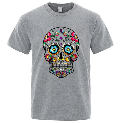 Men’s 100% Cotton Skull Tee – Loose Fit Street Style Short Sleeve