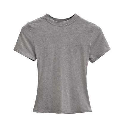 Casual Slim-Fit Short Sleeve T-Shirt – Solid Top for Women