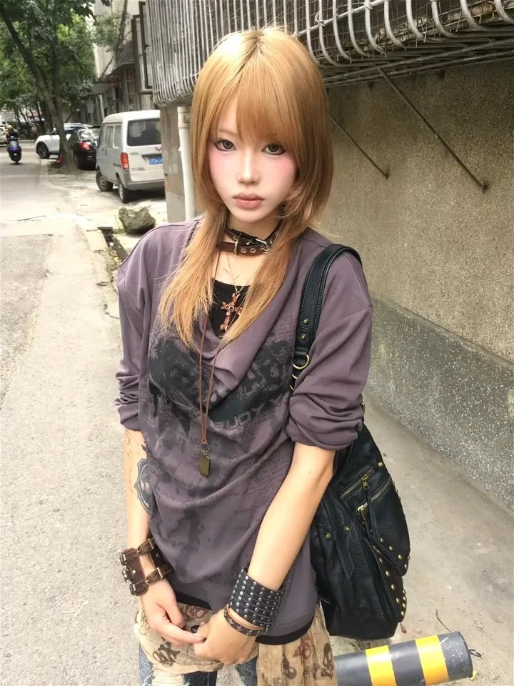 Grunge Y2K Fake Two-Piece Long Sleeve Top