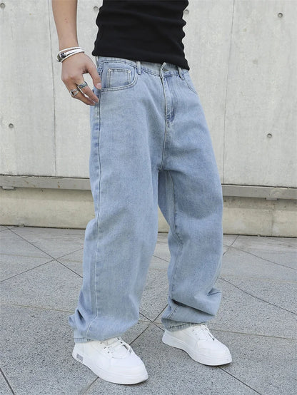 Men’s Baggy Straight-Leg Jeans – Y2K Oversized Casual Wide-Leg Denim Pants