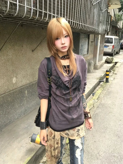 Grunge Y2K Fake Two-Piece Long Sleeve Top