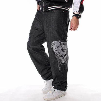 Men’s Y2K Embroidered Baggy Jeans – Oversized Hip Hop Punk Denim