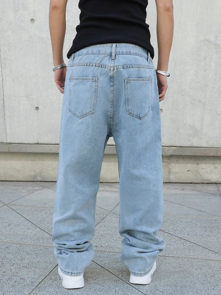 Men’s Baggy Straight-Leg Jeans – Y2K Oversized Casual Wide-Leg Denim Pants