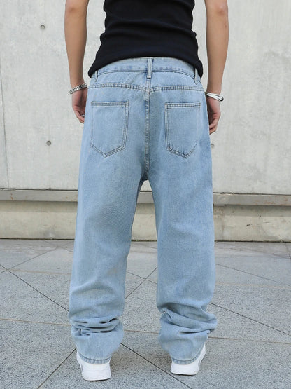 Men’s Baggy Straight-Leg Jeans – Y2K Oversized Casual Wide-Leg Denim Pants