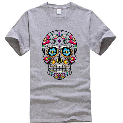 Men’s 100% Cotton Skull Tee – Loose Fit Street Style Short Sleeve