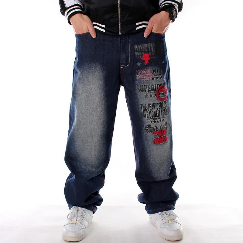 Men’s Y2K Embroidered Baggy Jeans – Oversized Hip Hop Punk Denim