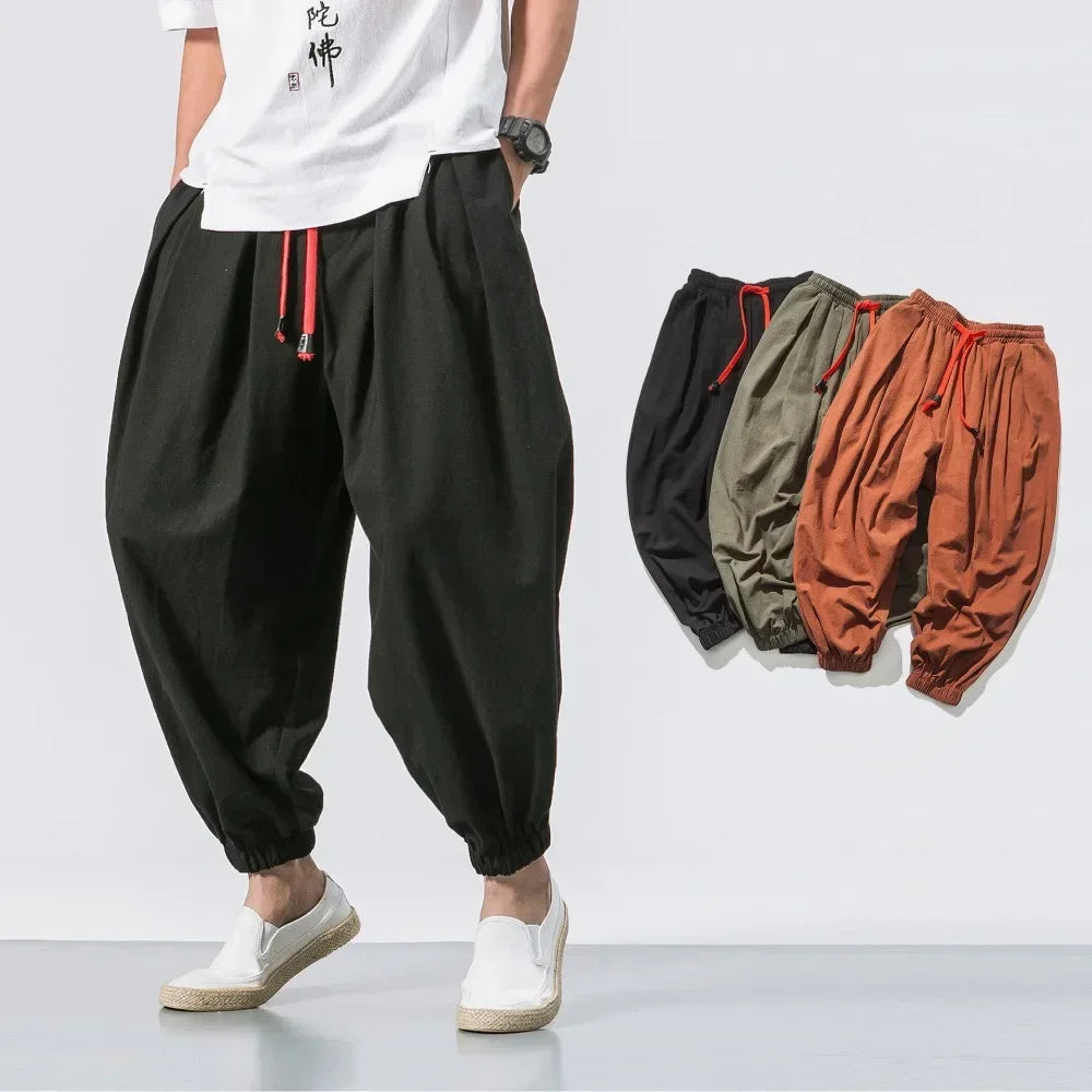 Men’s Oversized Cotton-Linen Harem Pants – Loose Trendy Jogger Trousers