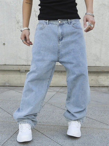 Men’s Baggy Straight-Leg Jeans – Y2K Oversized Casual Wide-Leg Denim Pants