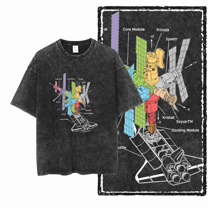 Astronaut Acid Wash Tee – Space Graphic Oversized Streetwear