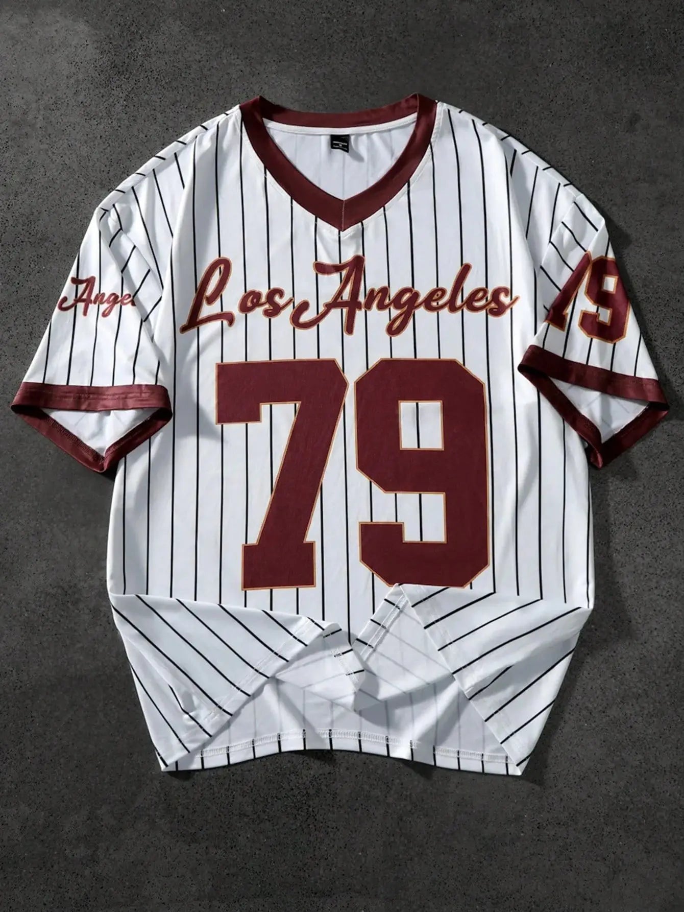 Men’s V-Neck Sports Tee – Retro Baseball Print Short Sleeve