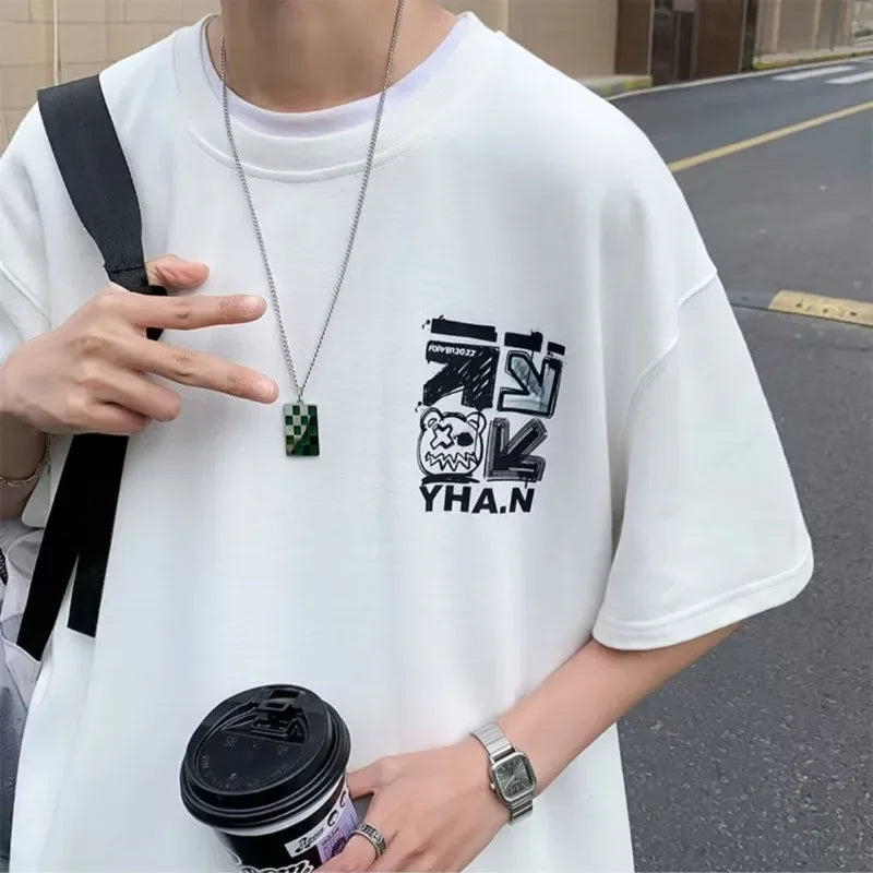 Cartoon Graffiti Tee – Short Sleeve Alphabet Print T-Shirt