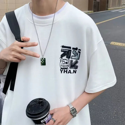 Cartoon Graffiti Tee – Short Sleeve Alphabet Print T-Shirt