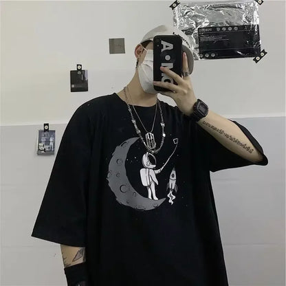 Men’s Gothic Skull Tee – Oversized Y2K Streetwear Short Sleeve