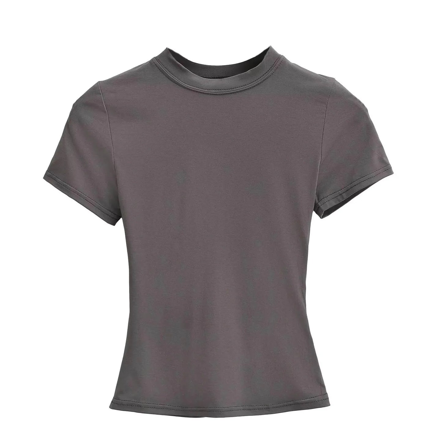 Casual Slim-Fit Short Sleeve T-Shirt – Solid Top for Women
