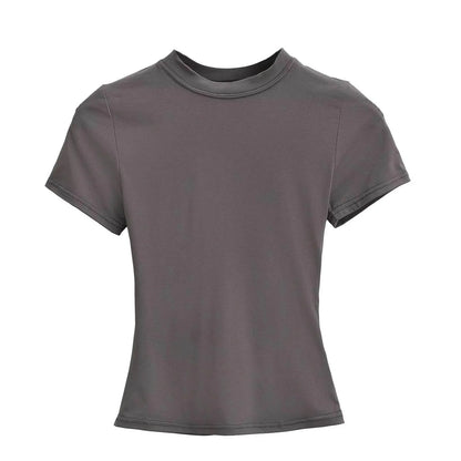 Casual Slim-Fit Short Sleeve T-Shirt – Solid Top for Women