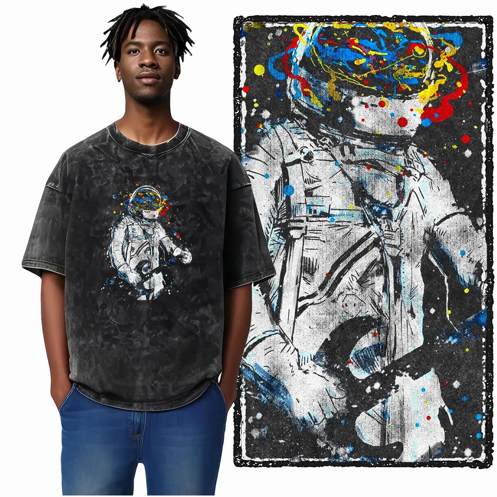 Astronaut Acid Wash Tee – Space Graphic Oversized Streetwear