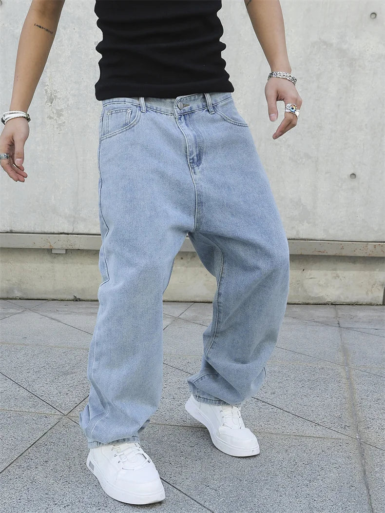 Men’s Baggy Straight-Leg Jeans – Y2K Oversized Casual Wide-Leg Denim Pants