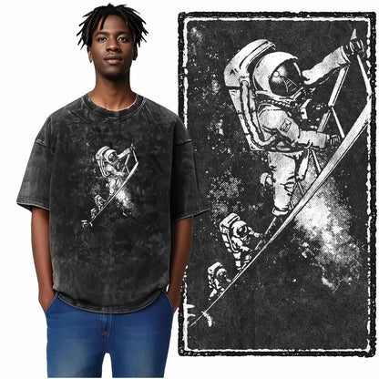 Astronaut Acid Wash Tee – Space Graphic Oversized Streetwear