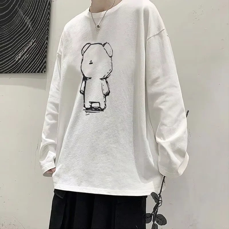 Men’s Oversized Dark Tee – Cross of Thorns Long Sleeve Y2K Streetwear