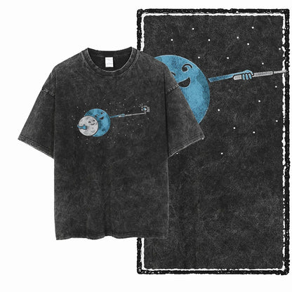Astronaut Acid Wash Tee – Space Graphic Oversized Streetwear
