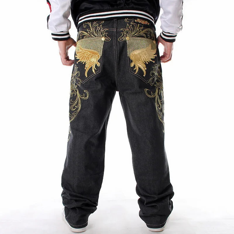 Men’s Y2K Embroidered Baggy Jeans – Oversized Hip Hop Punk Denim