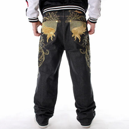 Men’s Y2K Embroidered Baggy Jeans – Oversized Hip Hop Punk Denim
