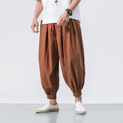 Men’s Oversized Cotton-Linen Harem Pants – Loose Trendy Jogger Trousers