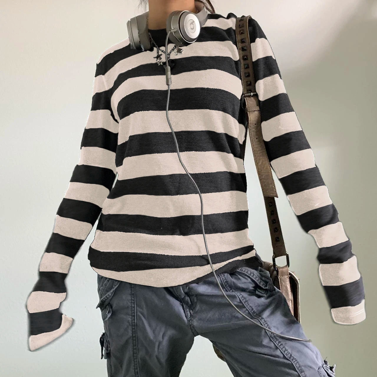 Fairy Grunge Y2K Striped Knit Long Sleeve Top
