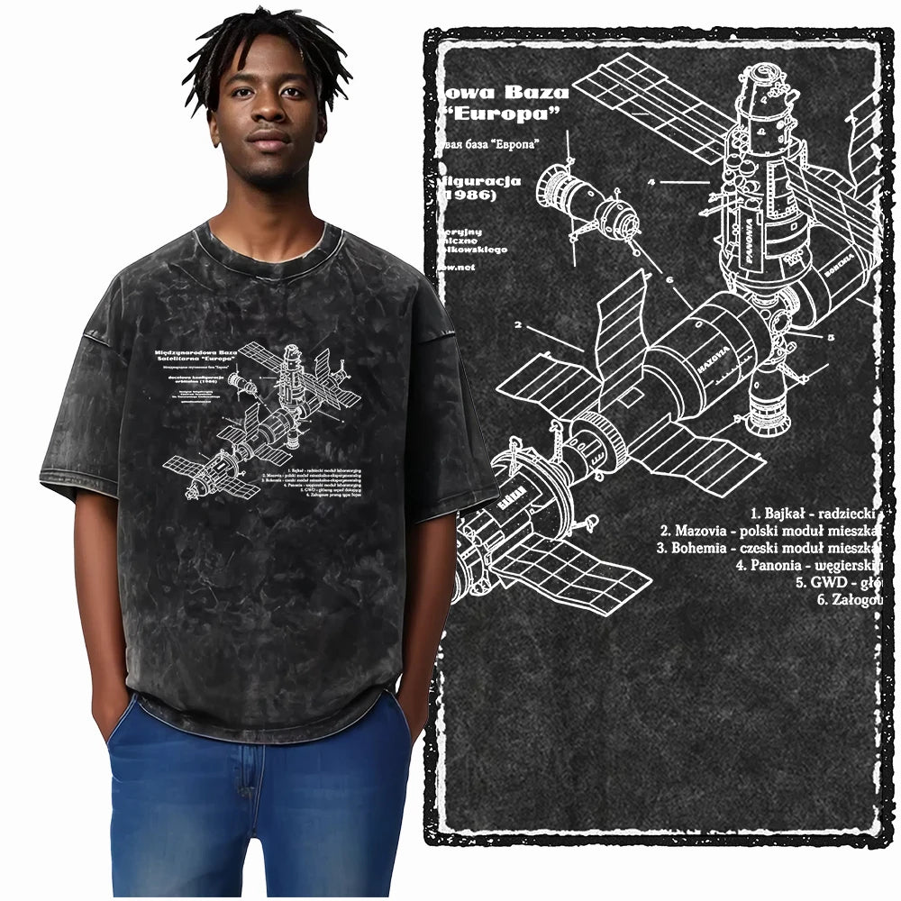 Astronaut Acid Wash Tee – Space Graphic Oversized Streetwear