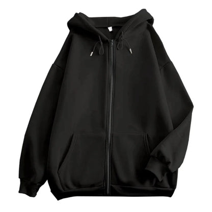High Street Zip-Up Hoodie – Solid Color Loose Y2K Jacket