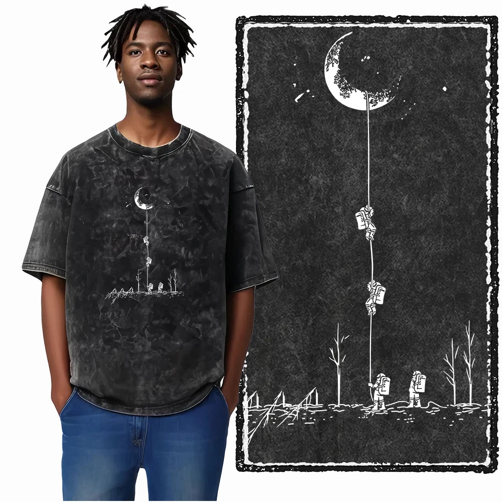 Astronaut Acid Wash Tee – Space Graphic Oversized Streetwear