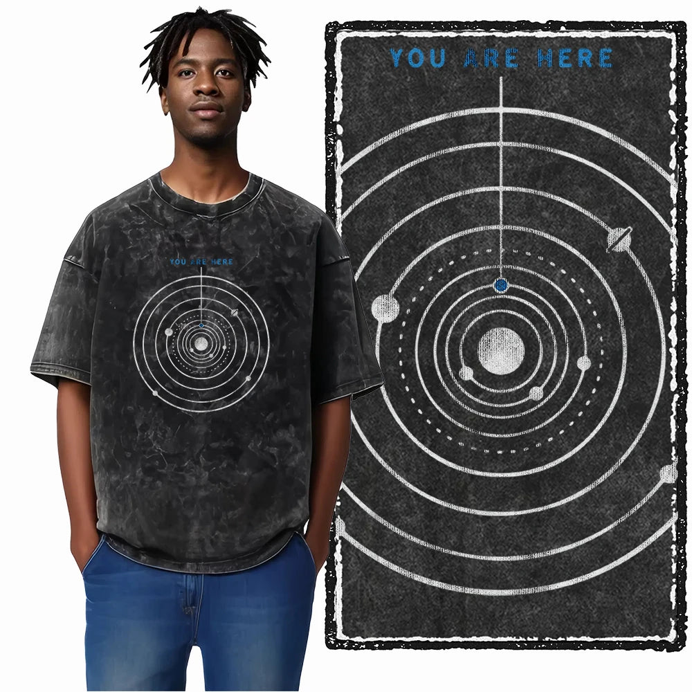 Astronaut Acid Wash Tee – Space Graphic Oversized Streetwear