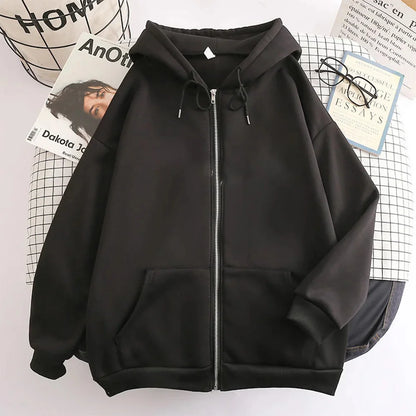 High Street Zip-Up Hoodie – Solid Color Loose Y2K Jacket