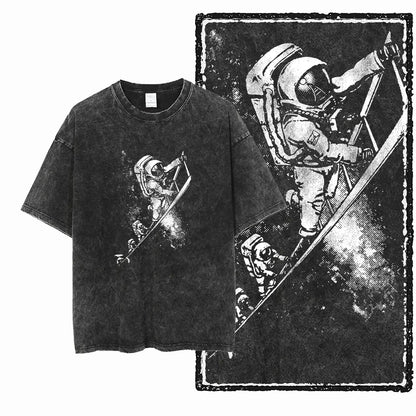 Astronaut Acid Wash Tee – Space Graphic Oversized Streetwear