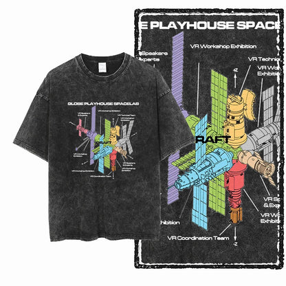 Astronaut Acid Wash Tee – Space Graphic Oversized Streetwear