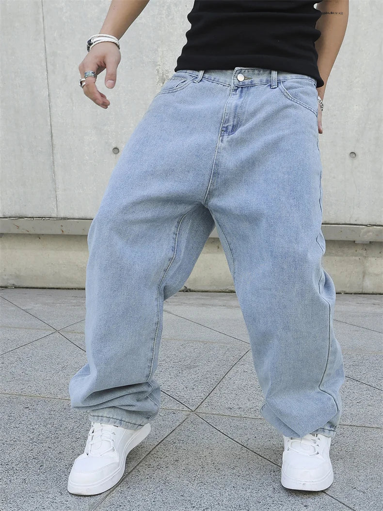 Men’s Baggy Straight-Leg Jeans – Y2K Oversized Casual Wide-Leg Denim Pants