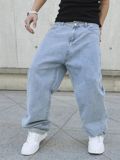 Men’s Baggy Straight-Leg Jeans – Y2K Oversized Casual Wide-Leg Denim Pants