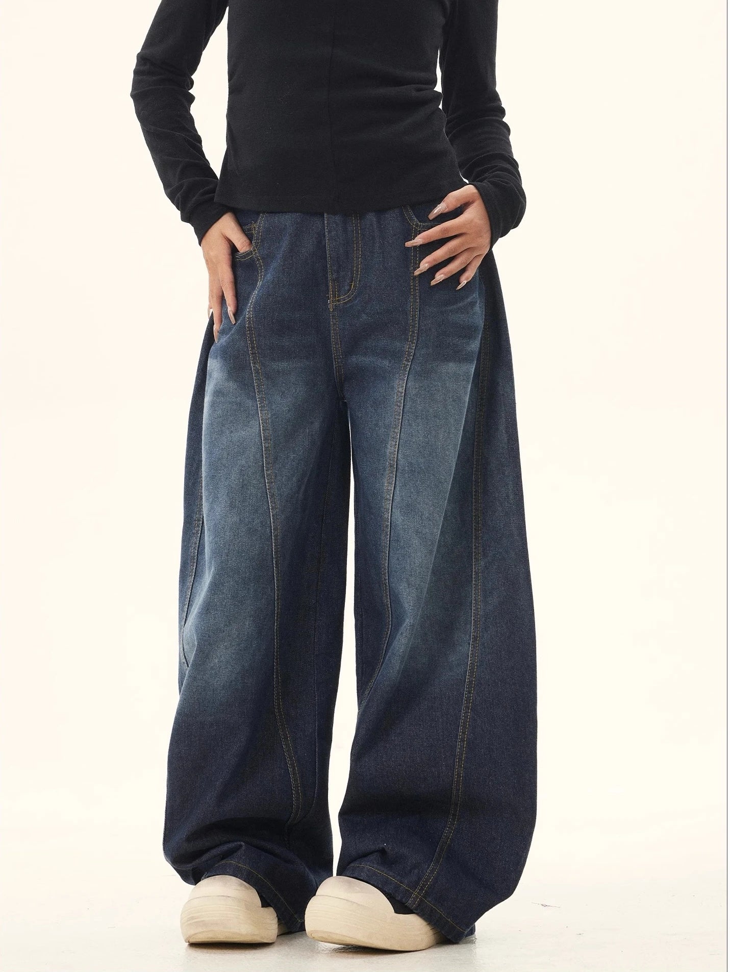 Women’s Y2K Baggy Jeans – Blue Washed Wide-Leg Vintage Cargo Pants