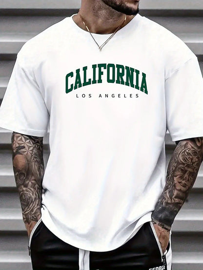 Men’s 100% Cotton California Tee – Loose Fit Summer Sports T-Shirt