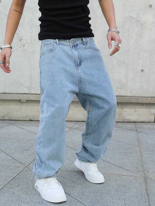 Men’s Baggy Straight-Leg Jeans – Y2K Oversized Casual Wide-Leg Denim Pants
