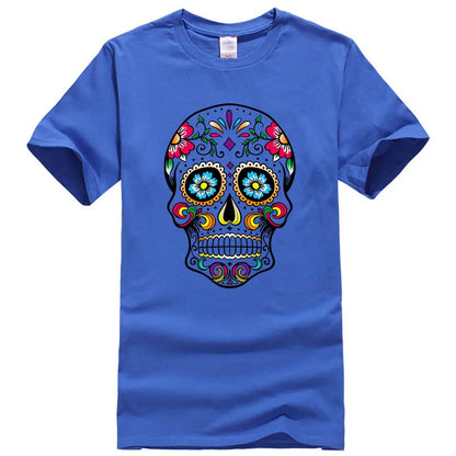 Men’s 100% Cotton Skull Tee – Loose Fit Street Style Short Sleeve