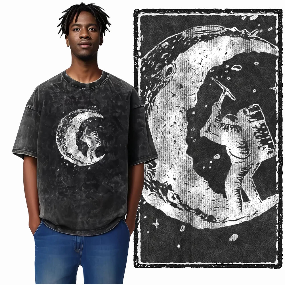 Astronaut Acid Wash Tee – Space Graphic Oversized Streetwear
